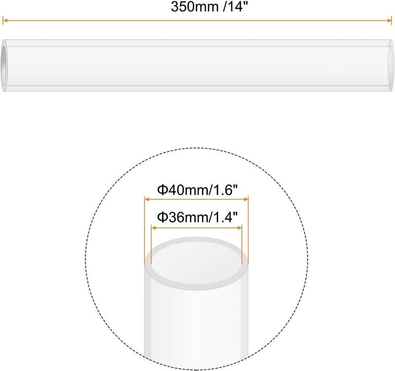 Rebower 14" Clear Plastic Rigid Pipe 36mm x 40mm(1.4" x 1.6") Acrylic Tube Round Polycarbonate Tubing, [for Plumbing, Hydraulics, Aquarium, DIY] - 2Pcs - Image 2